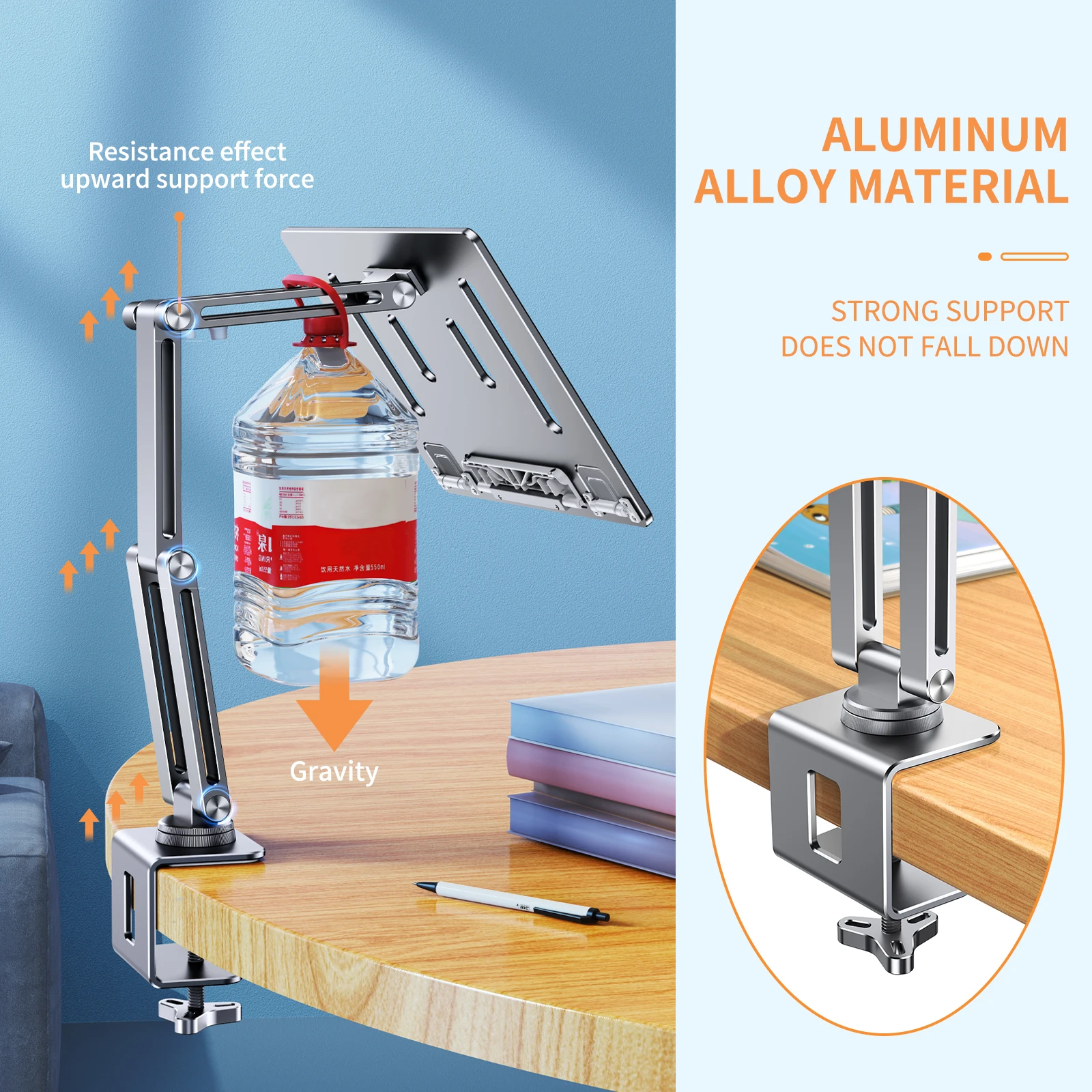 Soporte giratorio para ordenador portátil, abrazadera para tableta, soporte para libros, escritorio ajustable, cama, estante de almacenamiento multifuncional