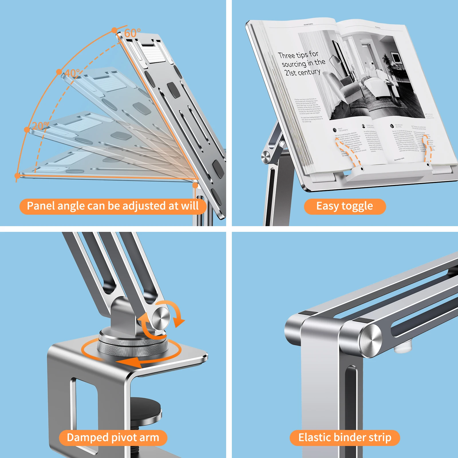 Soporte giratorio para ordenador portátil, abrazadera para tableta, soporte para libros, escritorio ajustable, cama, estante de almacenamiento multifuncional