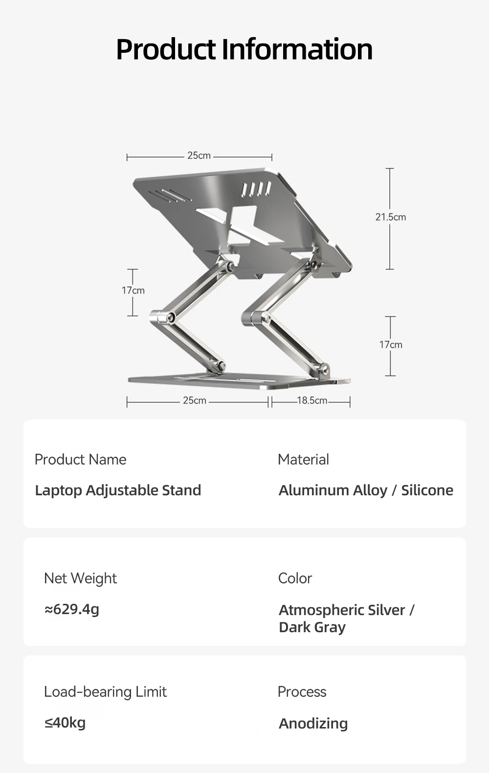 Soporte de escritorio ergonómico ajustable para notebook