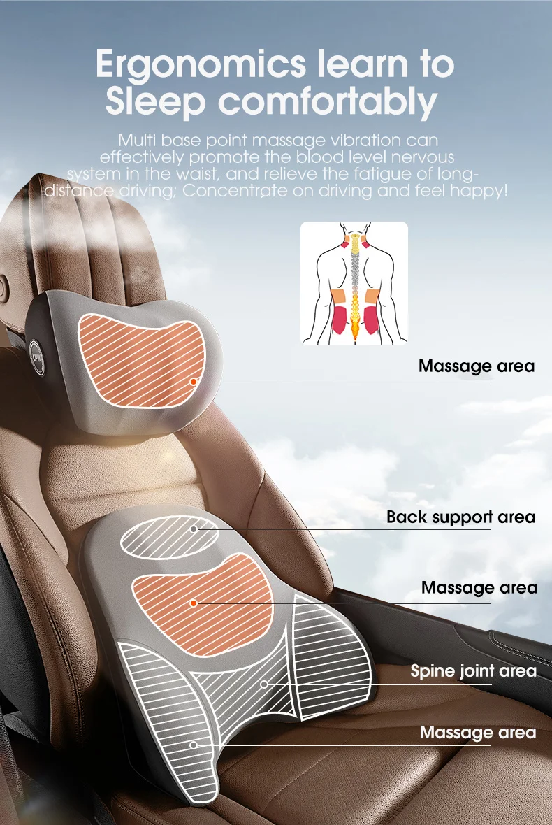 Almohada para el vehículo con masajes en zona cervical y/o lumbar