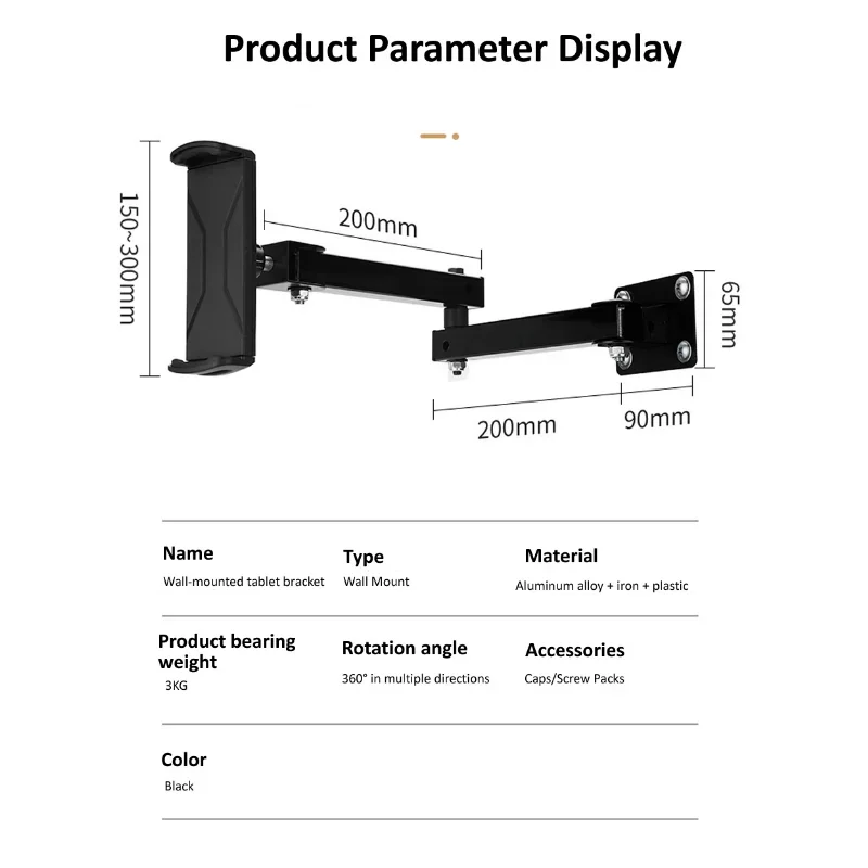 Soporte de pared para tableta, brazo largo, estirable, ajustable, de Metal, para iPhone de 4 a 13 pulgadas, 1 unidad